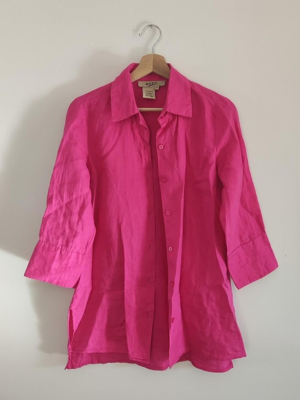 Ecru Linen Blouse In fuchsia